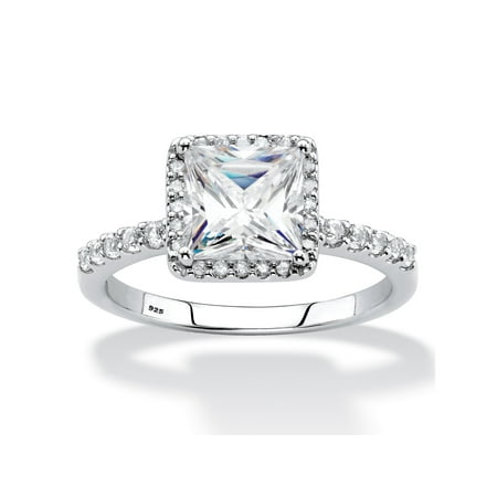 Platinum Princess Cut Diamond - Princess-Cut Created White Sapphire and Diamond Engagement Ring 2.59 TCW in Platinum over Sterling Silver