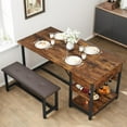 thumbnail image 2 of Dining Table Set for 4, Kitchen Dining Table Set with Upholstered Benches, Kitchen Dining Room Table with Storage Drawers & Wine Rack for Small Space-Retro Brown, 2 of 8