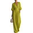 thumbnail image 6 of GILIGEGE Women Linen Blend Wrap V Neck High Waist Half Sleeve Flowy Wide Leg Jumpsuit Romper One Piece Outfit Casual Dressy Elegant Summer Vacation Holiday Soft Breathable Loose Fashion Outfit Green, 6 of 9