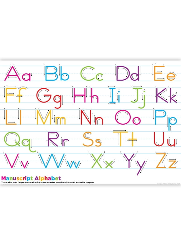 Ashley Productions Placemat Studio Smart Poly Manuscript Handwriting Learning Placemat, 13" x 19", Single Sided, Pack of 10