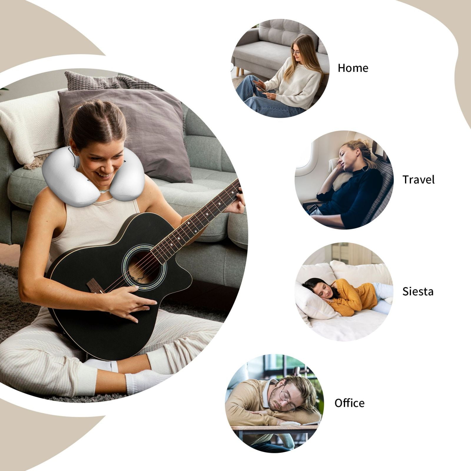 Xecao Cute Ghost Simple Drawing Print Memory Foam Cervical Neck Pillow Versatile U-Shaped Pillows for Home,Office,Camping,Travelling,Soft Washable Cover