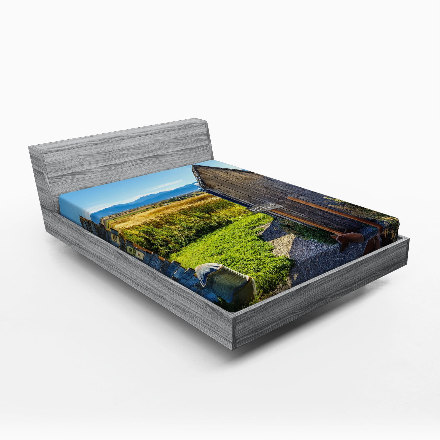 Outhouse Fitted Sheet, Old Rustic Wooden Cottage Barn Shed in a Farm