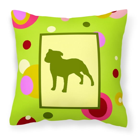 Carolines Treasures CK1060PW1414 Staffie Decorative   Canvas Fabric Pillow 14Hx14W multicolor