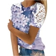 thumbnail image 1 of Camisas de Manga Corta para las Mujeres Impresión Cuello Redondo Suéter Encaje Camisa, Blusa de Verano Casual para las Mujeres, 1 of 5