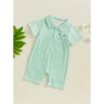 thumbnail image 5 of Qmyliery Baby Boys Summer Striped Jumpsuit Short Sleeve Turn Down Collar Button Up Golf Shaft Embroidery Romper 3 6 12 18 Months, 5 of 9