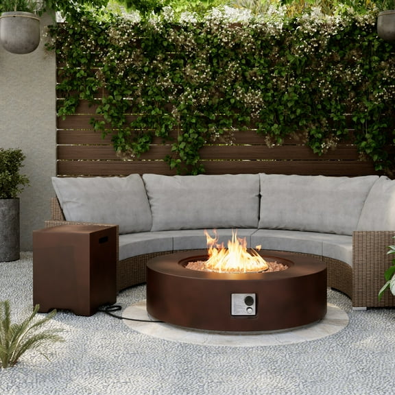 COSIEST 2-Piece Outdoor Propane Firepit Table Set Side Table with Tank Table