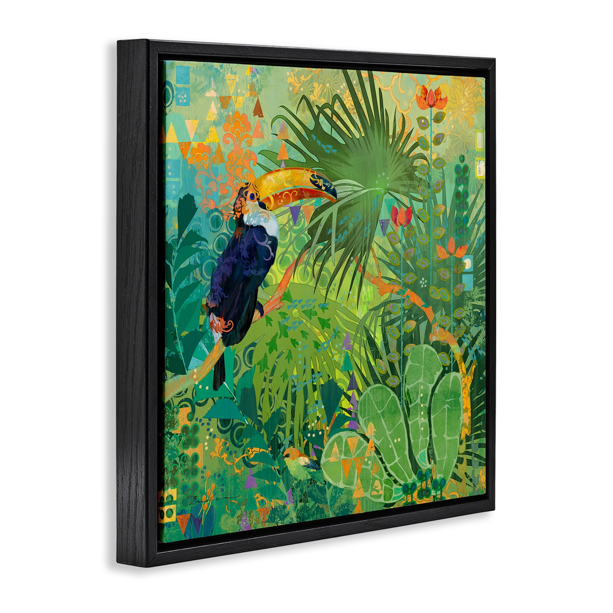 Stupell Industries Toucan Rainforest Nature Animals & Insects Painting Black Floater Framed Canvas Art Print Wall Art, 25 x 25