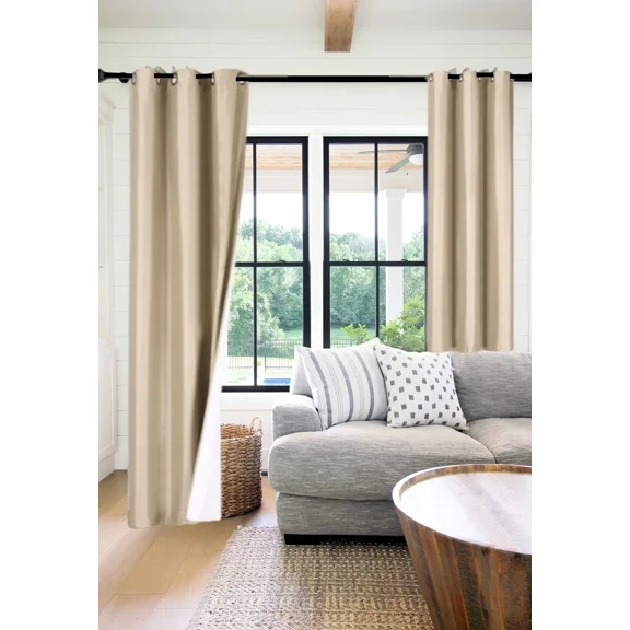 Gorgeous Home Linen 2‑Panel Blackout Thermal Window Curtains, Bronze Grommet Top, Taupe Sand, 108 in Extra Long Adam Home Décor