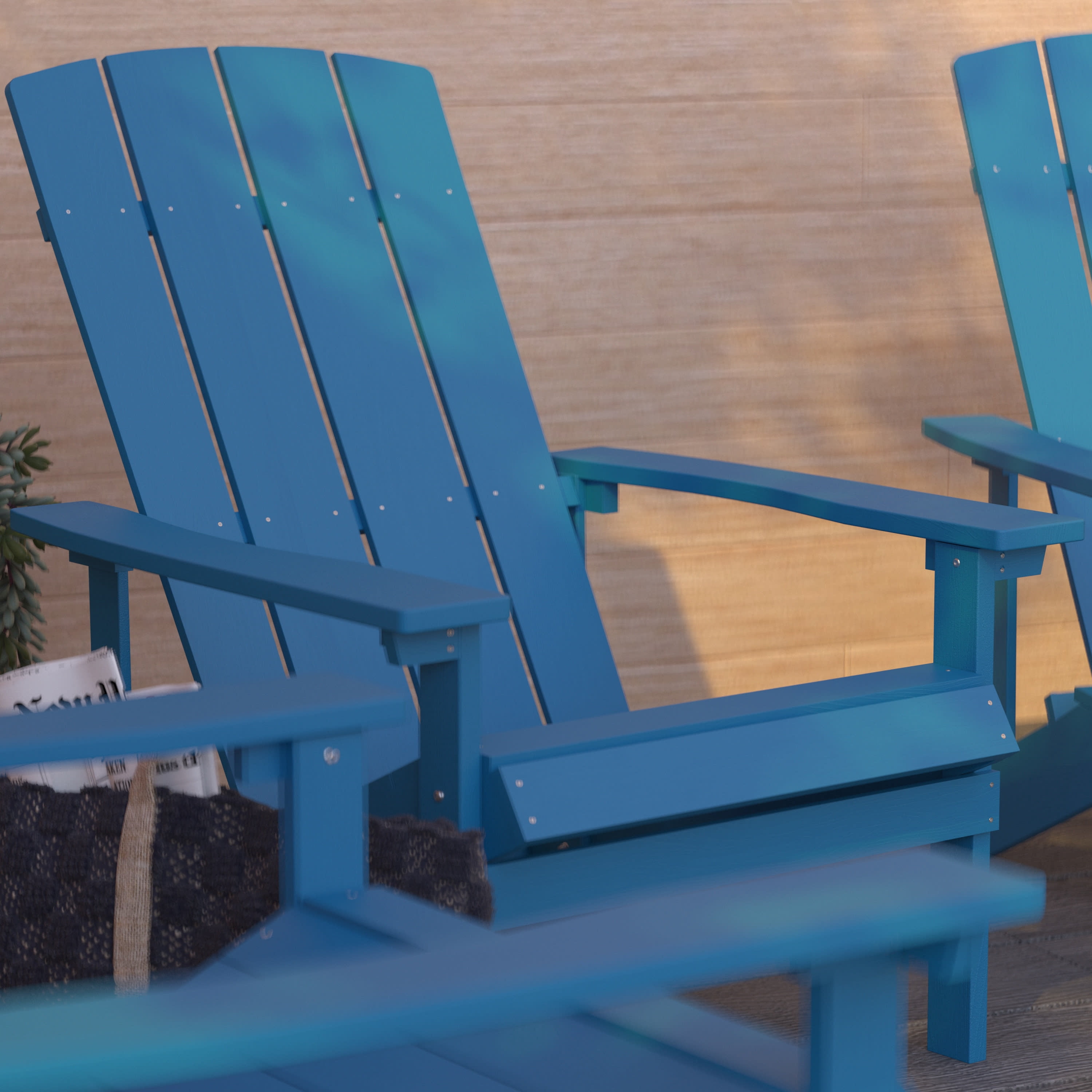 Merrick Lane Set of 4 All-Weather Poly Resin Wood Adirondack Chairs in Azure Blue