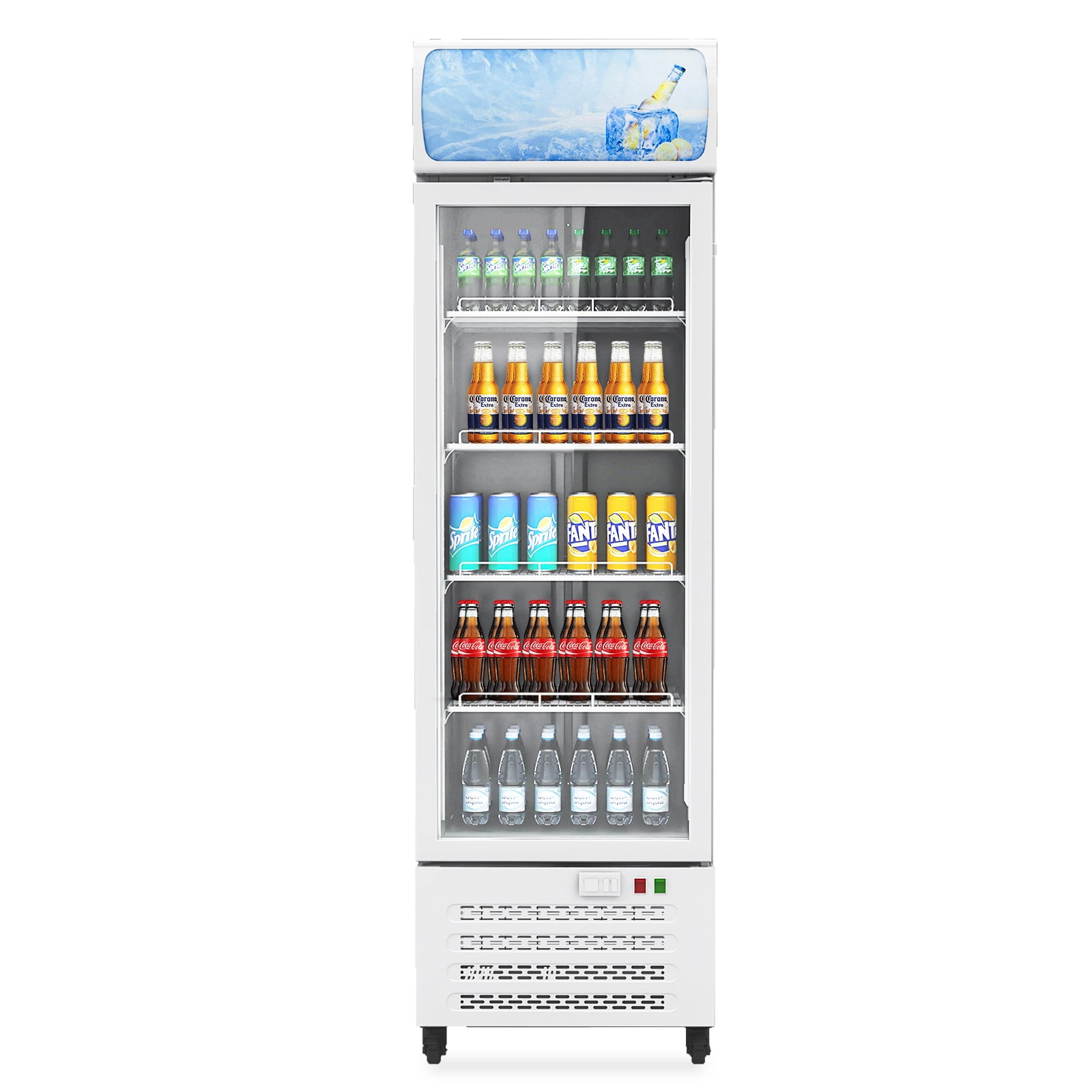 Commercial Beverage Refrigerator, 22 Inch 11.3 Cu. Ft. Drink Fridge, Display Refrigerator with Glass Door, Commercial Display Fridge with 4 Adjustable Shelves, for Shops, Restaurants, Bars