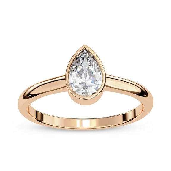 IGI Certified Lab Grown Diamond Engagement Ring | 7X4.50mm Pear Cut Bezel Set Solitaire Wedding Promise Rings For Women In 18k Solid Rose Gold | F-G, VS-SI Quality (0.60 Ctw) Ring Size10