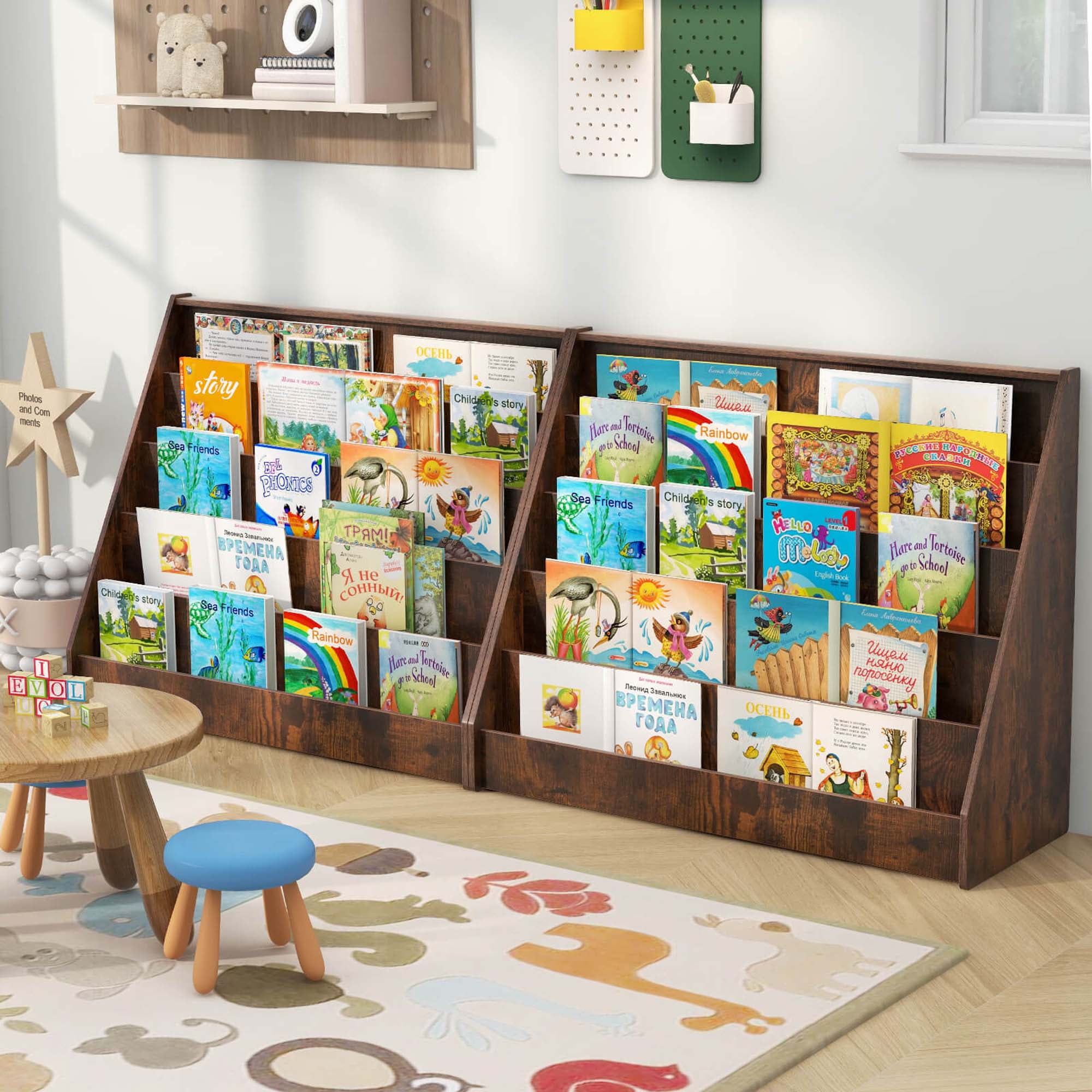 Costway 5 Tier Kids Bookshelf with Anti-Tipping Device Kids-friendly Height for Bedroom Brown