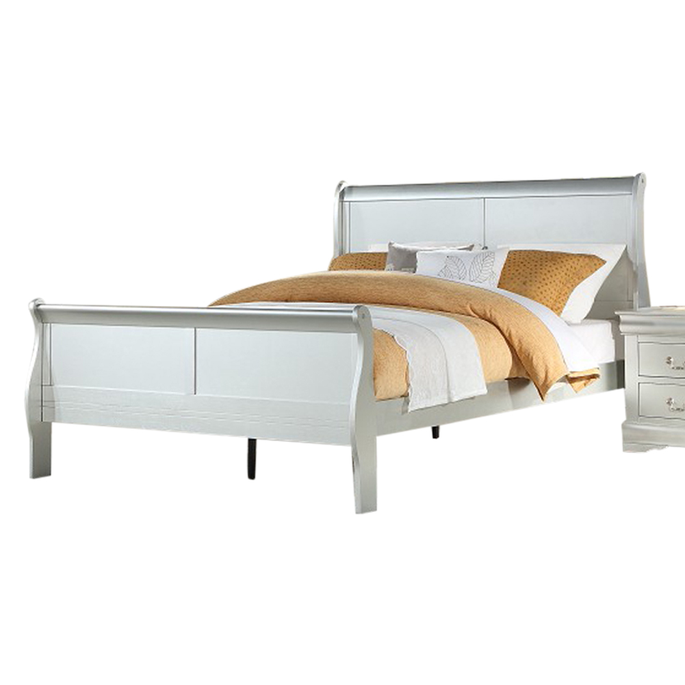 ACME white solid wood king double sleigh bed with headboard footboard