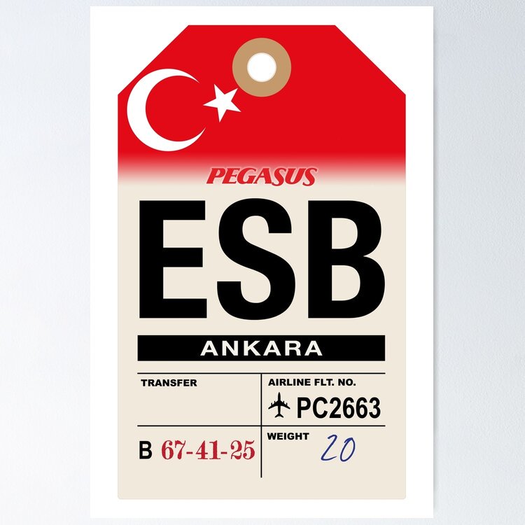 Poster Ankara (Esb) Trkiye Airline Luggage Tag Vintage Wall Arttrendy Retro Print Positive Quote Poster Room Decor Wall Art, Poster Only
