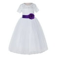 thumbnail image 2 of Ekidsbridal Girl Pageant Flower Girl Dress - White Lace Short Sleeve with Bow Sash LG2T-A (Size: 2-12), 2 of 3