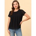 thumbnail image 2 of Unique Bargains Blouse d'Été Plissée à Manches Courtes en Chiffon pour Femmes Noir L, 2 of 5