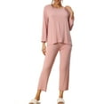 thumbnail image 2 of INSPIRE CHIC Women's Loose Soft Modal Pajama Sets Sleepwear Long Sleeve Shirt and Wide-leg Sleep Pants M Pink, 2 of 6