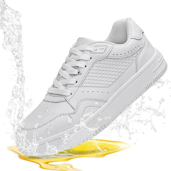 SPIEZ® Slip Resistant Work Shoes for Men Women,Waterproof Unisex Non Slip Shoes,Oil Resistant Easy Clean Sneaker for Restaurant, Nurse,Retail & Daliy Wear,White Women 13/Men 11.5