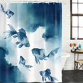 thumbnail image 2 of Navy Blue Fish Shower Curtain, Waterproof Shower Curtains for Bathroom, Nautical Coastal Summer Ocean Modern Art Washable Fabric Bathtub Curtain Set Bath Decor with 12 Hooks Long 72"x84", 2 of 8