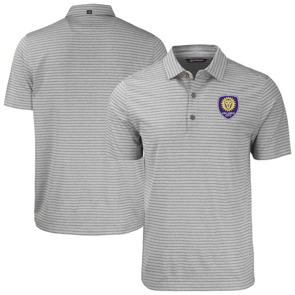Men's-Cutter & Buck Heather Gray Orlando City SC Big & Tall Forge Eco Heather Stripe Stretch Recycled Polo