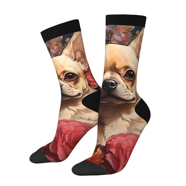 Fotbe Vintage Red Flower Chihuahua Calcetas Largas con Estampado para Hombre y Mujer – Calcetas de Compresión Transpirables y Elásticas, Viajar y Uso Diario Talla 5-11