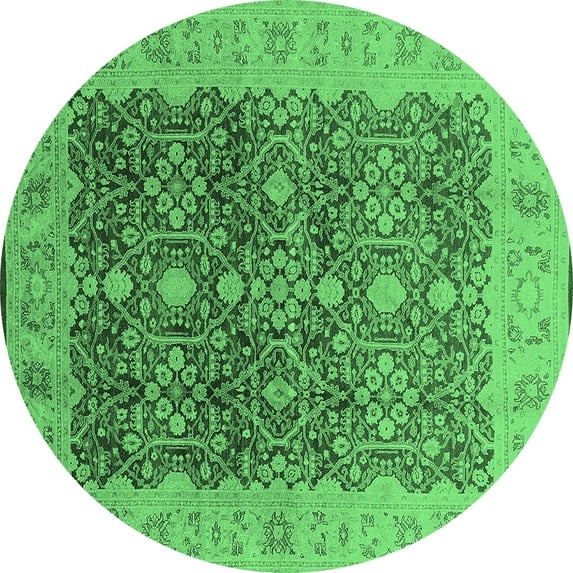 Ahgly Company Indoor Round Oriental Emerald Green Industrial Area Rugs, 3' Round
