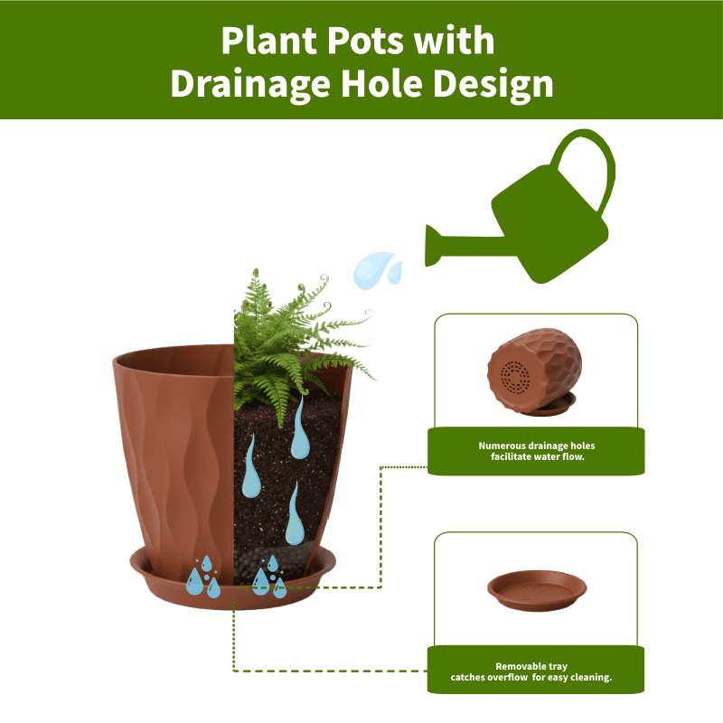 6 Pack 8 Inch Plant Pots , Plastic Flower Pots for Indoor & Outdoor Plants, Planters with Drainage Holes and Saucer(Multicolor)