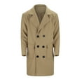 thumbnail image 3 of Overcoat for Men Double Collar Long Jacket Notched Lapel Belt Fall Windproof Coat Peacoat with Pockets, Khaki, Size L, 3 of 6
