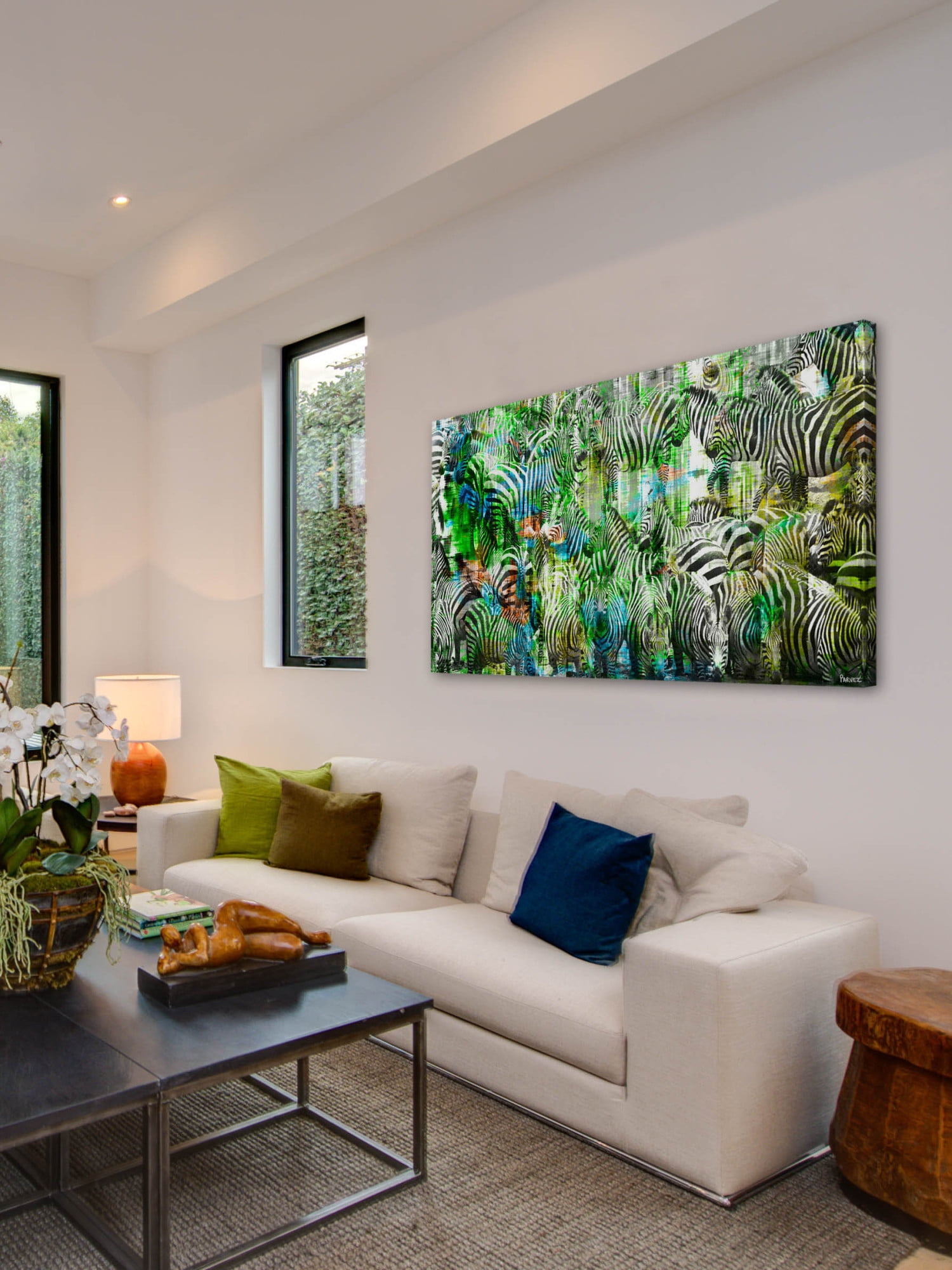 Parvez Taj "Green Zebras" Print on Canvas