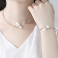thumbnail image 2 of Yesbay 2Pcs/Set Women Elegant Jewelry Set Shiny Rhinestones Faux Pearls Adjustable Open Collar Necklace Bangle Set, 2 of 8