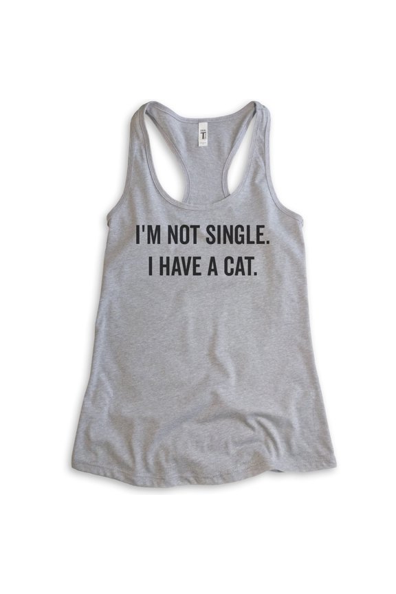 I'm Not Single I Have A Cat Tank Top, Ladies Racerback Tank Top, Cat Lady Tank, Cat Tank, Cat Lover Tank, Heather Gray, Medium