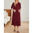 thumbnail image 3 of Oudiya Women Zipper Robe Loungewear Dress Full Length Nightgown Housecoat 3/4 Sleeves Sleepwear with Pockets, 3 of 6