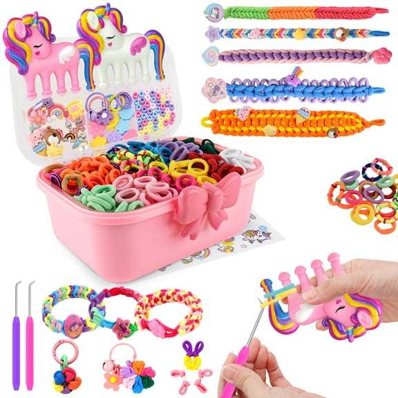 Nicella Bracelet Making Kit for Girls, 1200 Pcs Rubber Bands Bracelet Kit with 2 Unicorn Weaving Loom Tool, Art and Craft Kit Toy, Birthday Gift for Girls Kids 6–12(Pink)