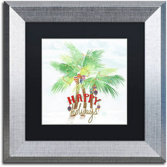 Trademark Fine Art "Xmas Palm Trees" Canvas Art by Lisa Powell Braun, Black Matte, Silver Frame