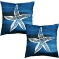 thumbnail image 2 of Nautical Starfish Throw Pillow Covers 18x18 Inch Coastal Beach Themed Decorative Pillows Cases Set of 2 Summer Ocean Sea Life Blue Linen Pillowcase for Outdoor Couch Patio Living Room, 2 of 6