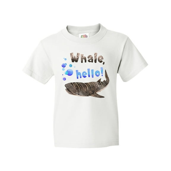 Inktastic Whale, Hello Cute Whale Shark with Bubbles Youth T-Shirt