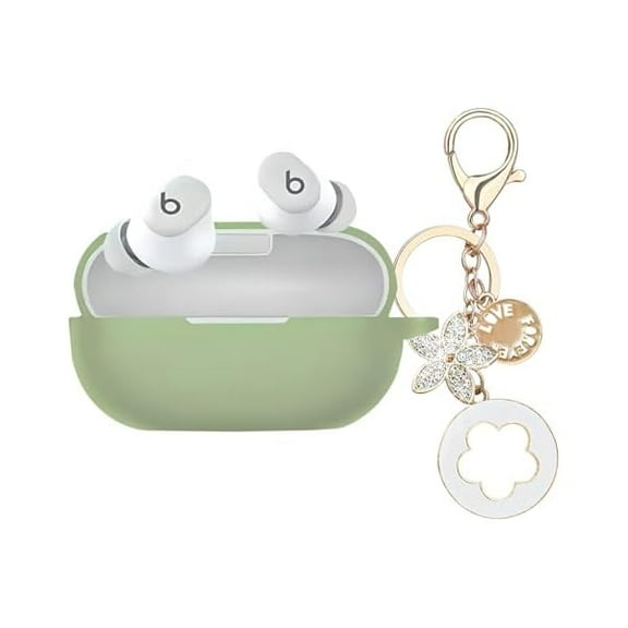 wonima88 Case Cover Compatible with Beats Solo Buds Earbuds, Soft Silicone Protective Skin with Bling Keychain Accessories for Women Girl (Cactus Green)