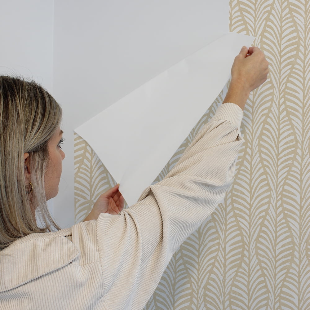 Tempaper Block Print Leaves White Clay Peel and Stick Wallpaper, 20.5" x 16.5'