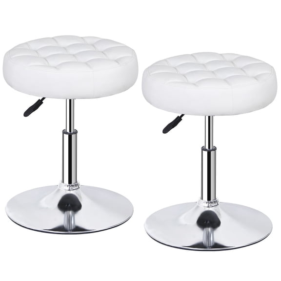 SONGMY 2 PCS PU Leather Vanity Stool, White Adjustable Height Swivel Makeup Chair