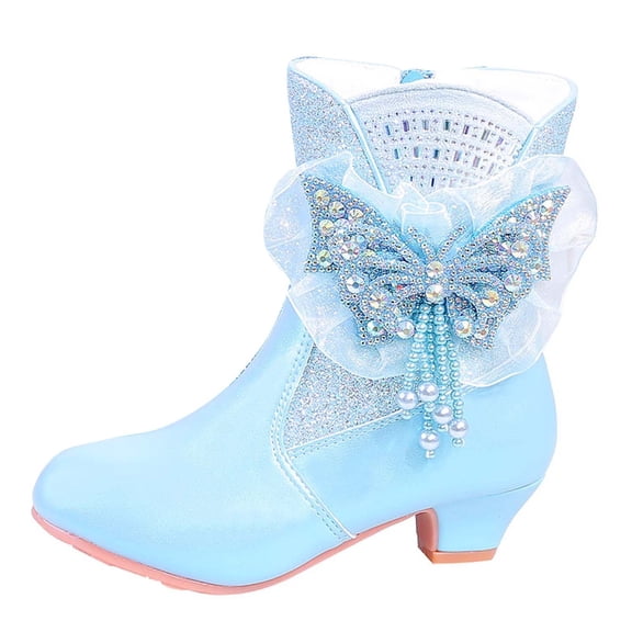 Winter Boots Toddler Elegant Girls Winter Mid Calf Boots Patchwork Design Warm Lined Lace Closure Stylish Cold Weather Footwear for Toddler Youth Girl Winter Boots Blue 5 Years-5.5 Years