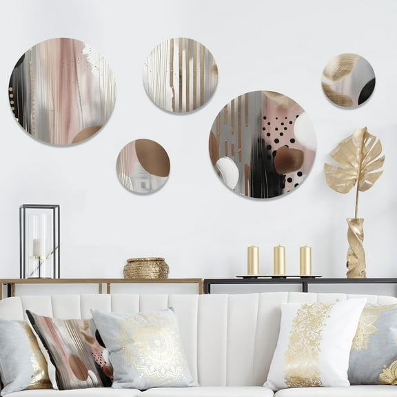 Designart "Captivating Circle in Rose Gold I" Modern Shapes Transitional Metal Wall Art Set of 5 Piece