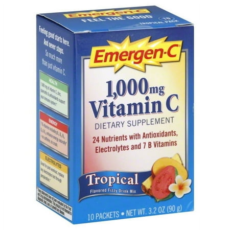 Emergen-C (10 Count, Tropical Flavor) Dietary Supplement Drink Mix with 1000 mg Vitamin C, 0.32 Ounce Packets, Caffeine Free