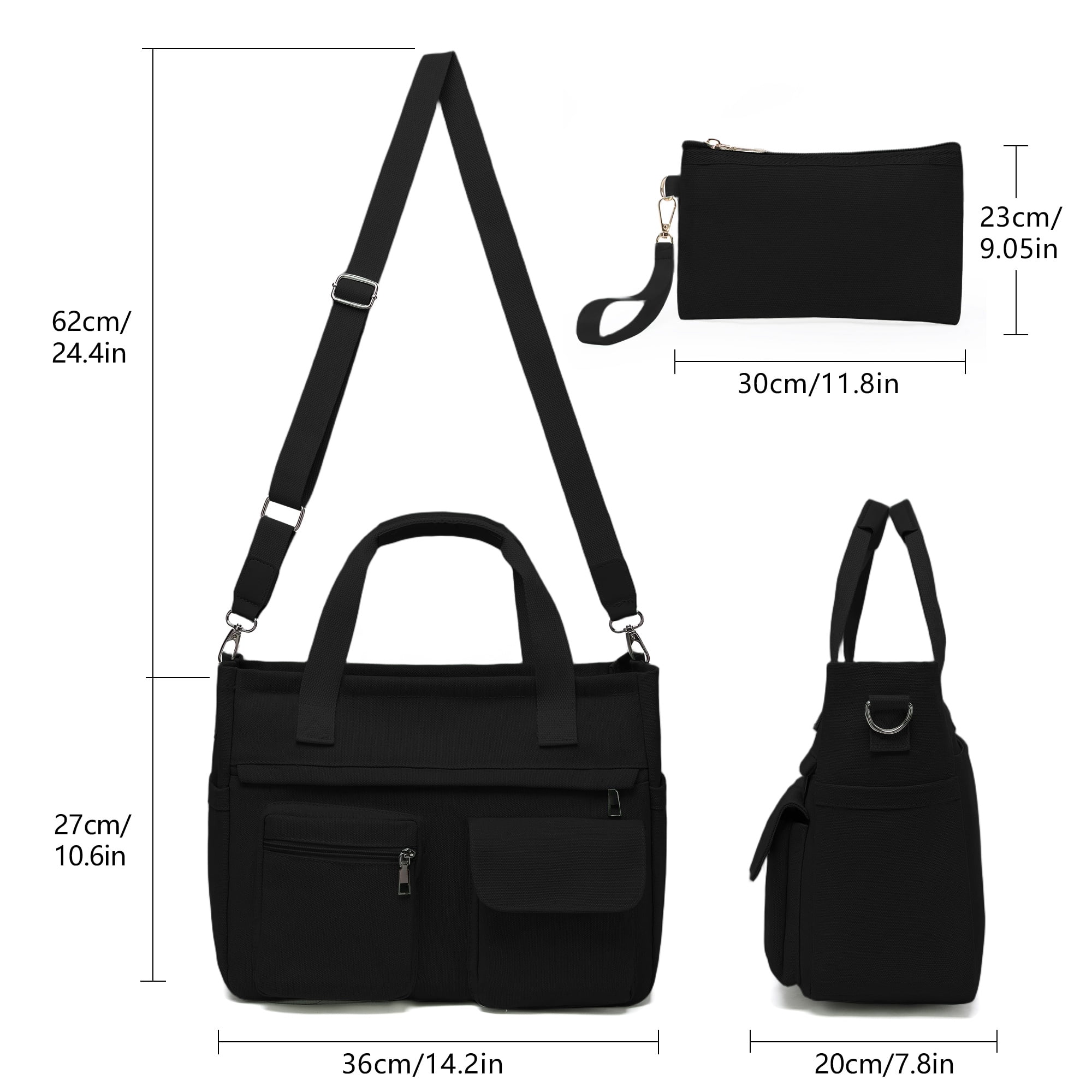 2pcs/set Large Canvas Tote Bag for Women, Laptop Work Bags Crossbody Shoulder Hobo Messenger Handbag Purse Travel Gym Totes