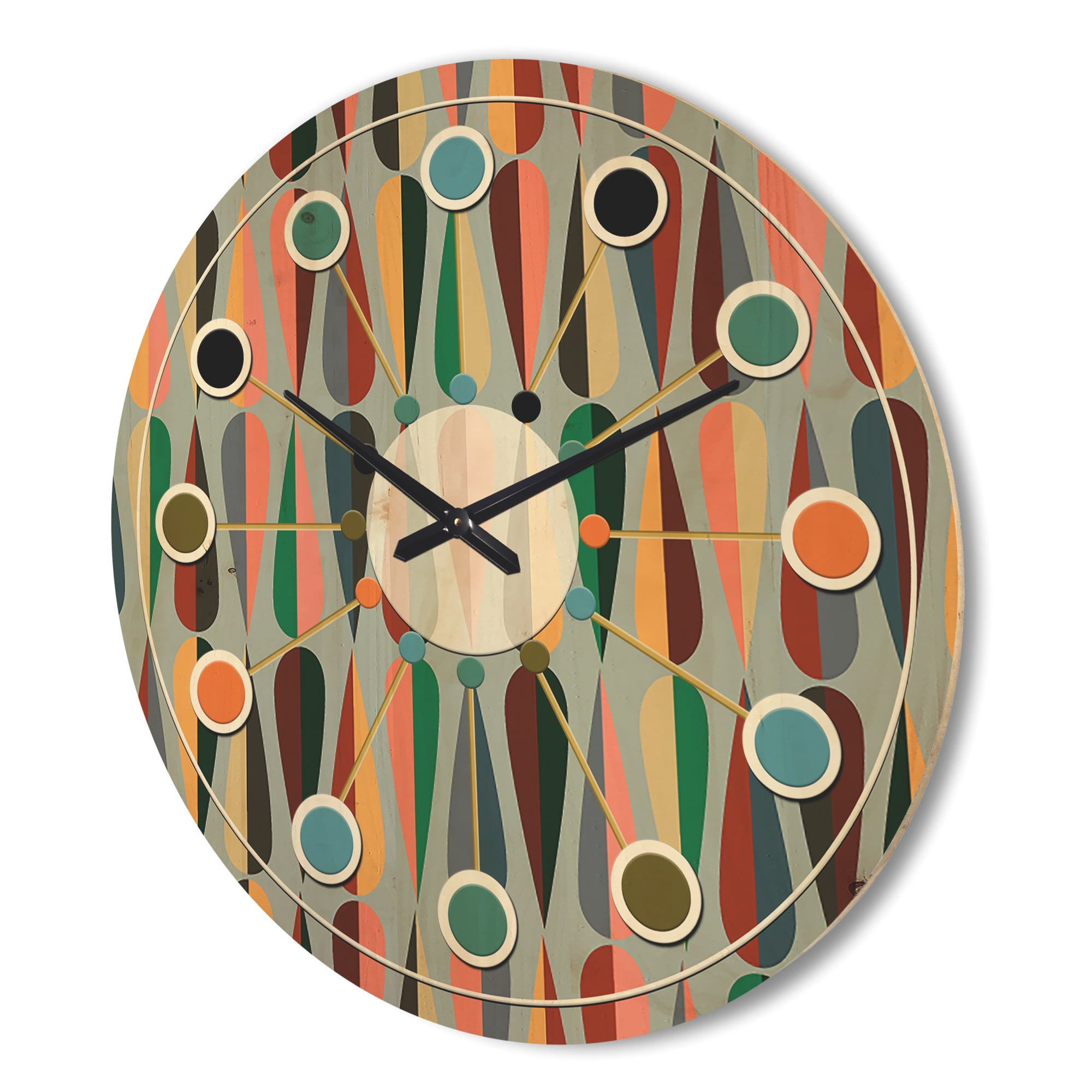 Designart 'Abstract Retro Drops IX' Mid-Century Modern Wood Wall Clock
