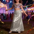 thumbnail image 2 of JIAYUE Girls A-Line Maxi Skirt Trendy Glitter Sequins Party Wear Stretchy Waistband Fashion Kids Versatile Casual Skirts For Toddler And Teen, 2 of 5