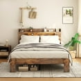 thumbnail image 1 of Marco de cama de plataforma de madera con cabecera de luz led de almacenamiento y 2 USB, sin ruido, No se necesita resorte de caja y herramienta de montaje fácil, 1 of 5