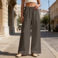 thumbnail image 3 of Linen Pants Women Spring Summer Elastic High Waist Wide Leg Loose Fit Flowy Palazzo Beach Pants Trousers, 3 of 5