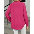 thumbnail image 3 of TEMOFON Women T Shirts Casual Loose Tunic Tops Fashion Long Sleeve Button Down Pink Cute Lapel Tops for Women Size M, 3 of 4
