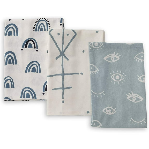 Folkulture Cotton Kitchen Towels, 3 Tea Towels, 20x26 inches, Mystic