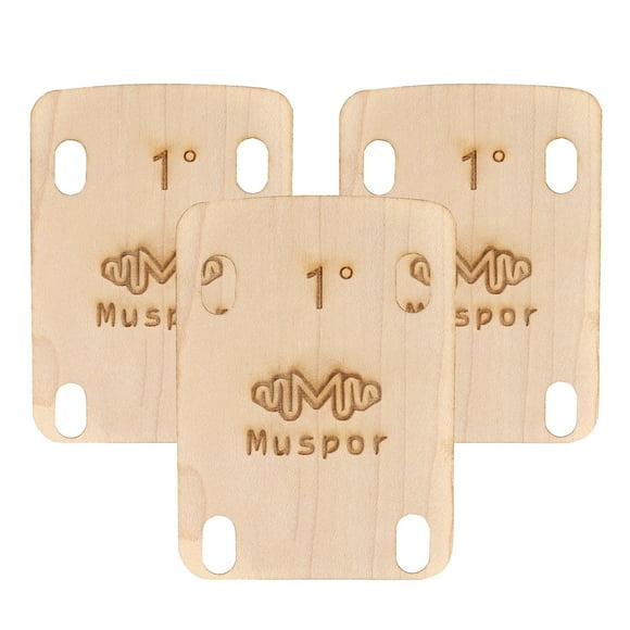 3 Pieces Muspor Guitar Neck Shims Canada Solid Maple Wooden 1 Degree Taper For Bolt-on Neck Bolts Gasket Pad